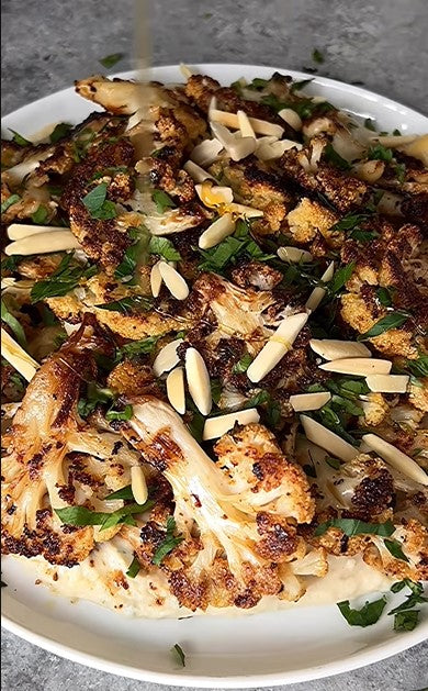 Lemon & Balsamic-Butter Cauliflower with Whipped Ricotta & White Bean Dip