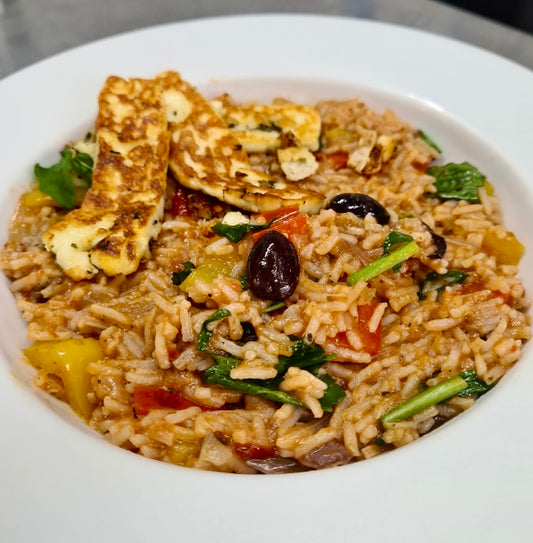 Latia's Mediterranean Grilled Halloumi Rice