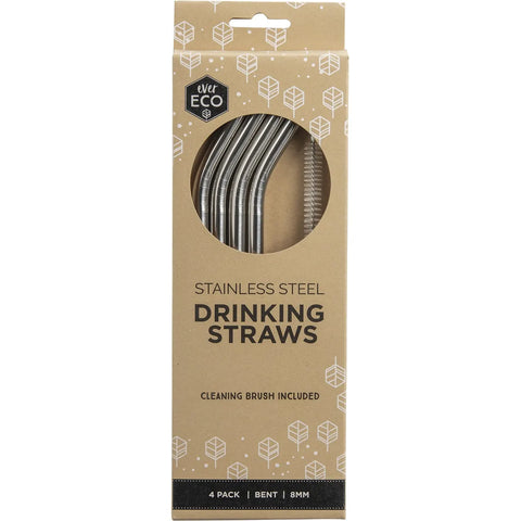 Ever Eco - Stainless Steel Straw - Silver - Bent - 4 pack