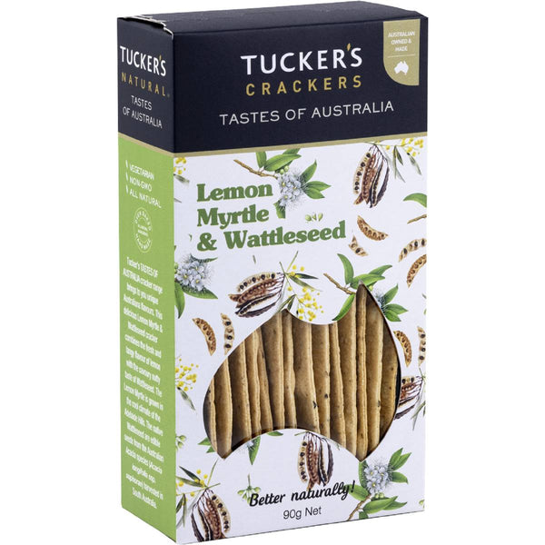 Tuckers Natural Crackers - 90g - Lemon Myrtle & Wattle seed