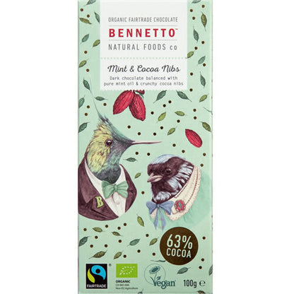 Organic Fairtrade Chocolate - Bennetto - Mint and Cocoa Nibs