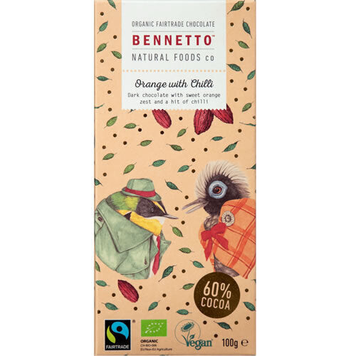 Bennetto - Organic Fairtrade Chocolate - 100g - Orange with Chilli