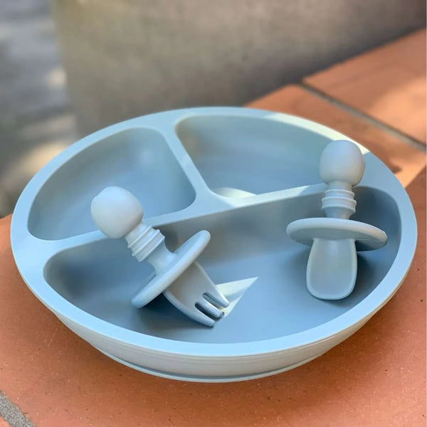 Little Mashies - Baby Cutlery and Plates Set - Dusty Blue / Set of 3