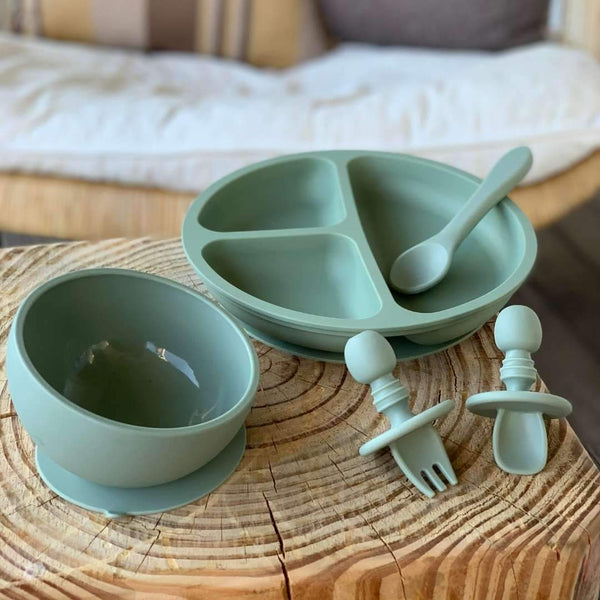 Little Mashies - Baby Cutlery and Plates Set - Olive / Set of 3