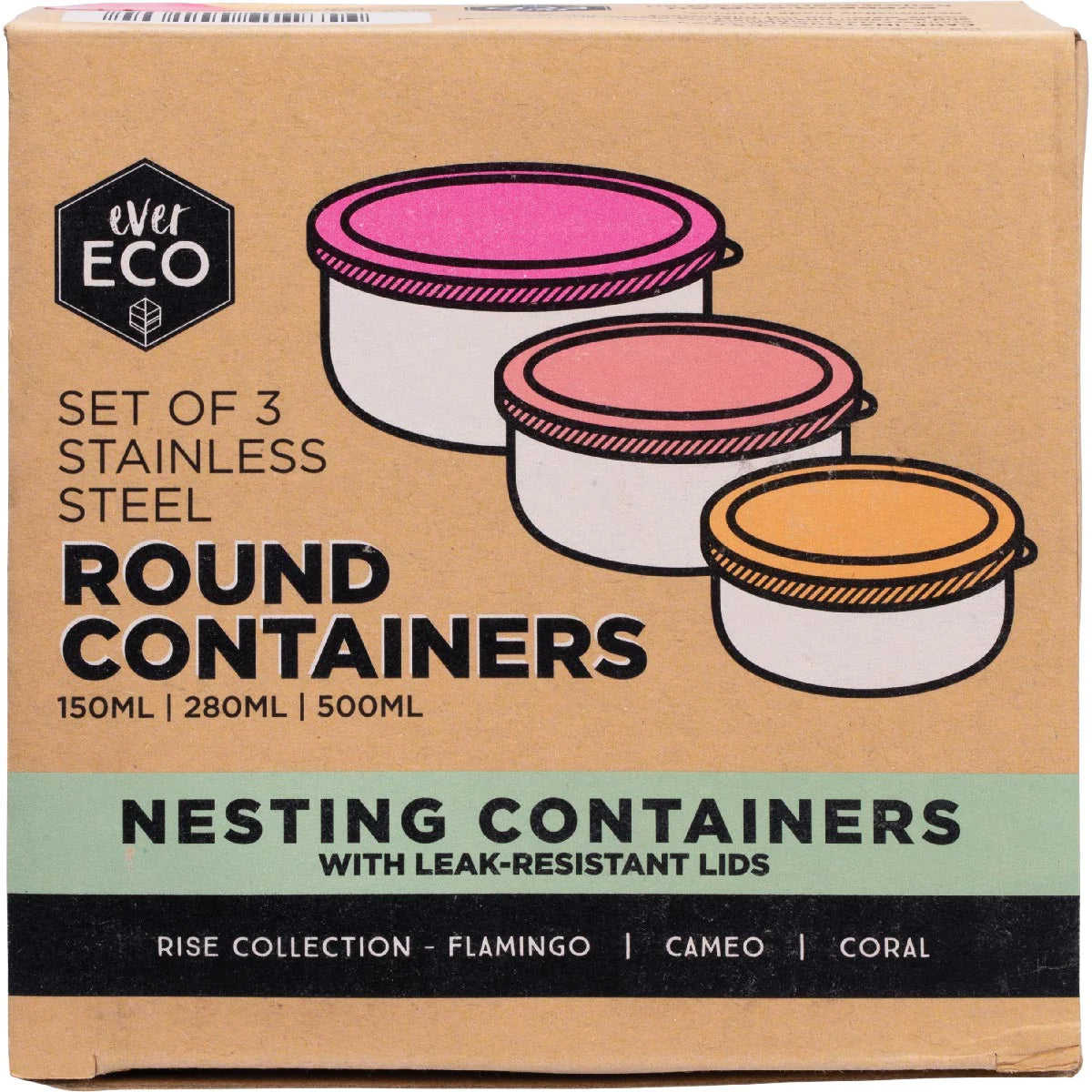 Ever Eco - Stainless Round Container - 3 pack - Rise
