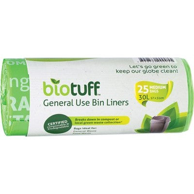 Bin Liner - 25 bags - Biotuff - 30 Litre