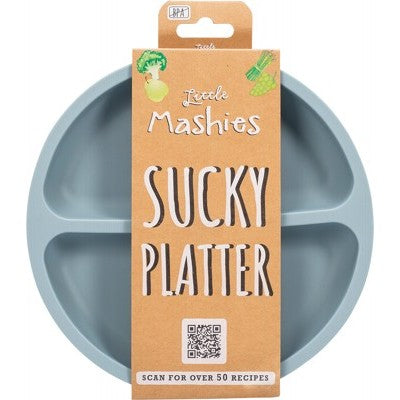 Little Mashies - Baby Cutlery and Plates Set - Dusty Blue / Sucky Platter