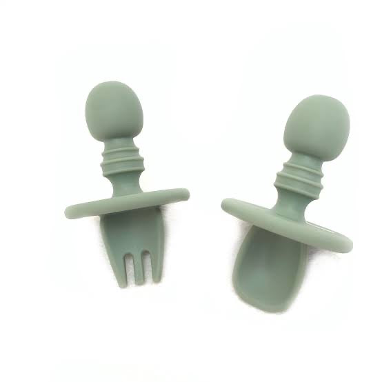 Little Mashies - Baby Cutlery and Plates Set - Olive / Cutlery Set